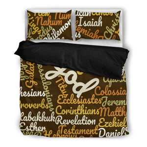 Brown/Black Books of the Bible Bedding Set