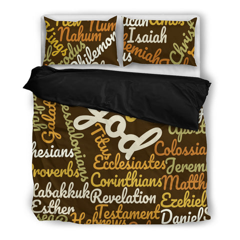 Brown/Black Books of the Bible Bedding Set