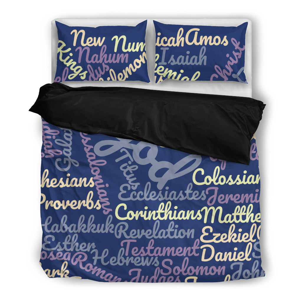 Blue/Black Books of the Bible Bedding Set