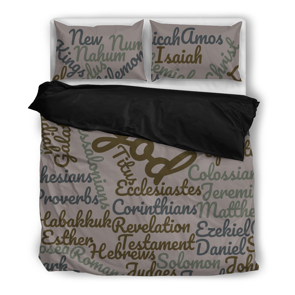 Grey/Black Books of the Bible Bedding Set