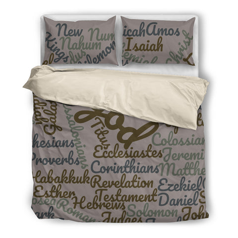 Grey/Beige Books of the Bible Bedding Set