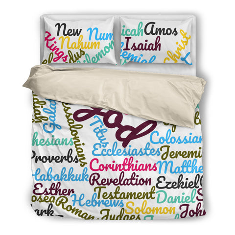 White/Beige Books of the Bible Bedding Set