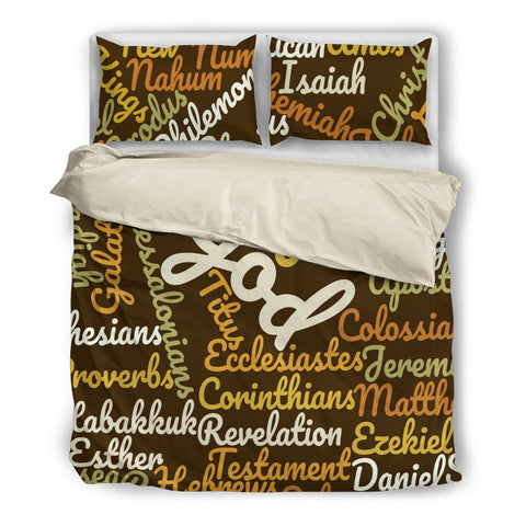 Brown/Beige Books of the Bible Bedding Set