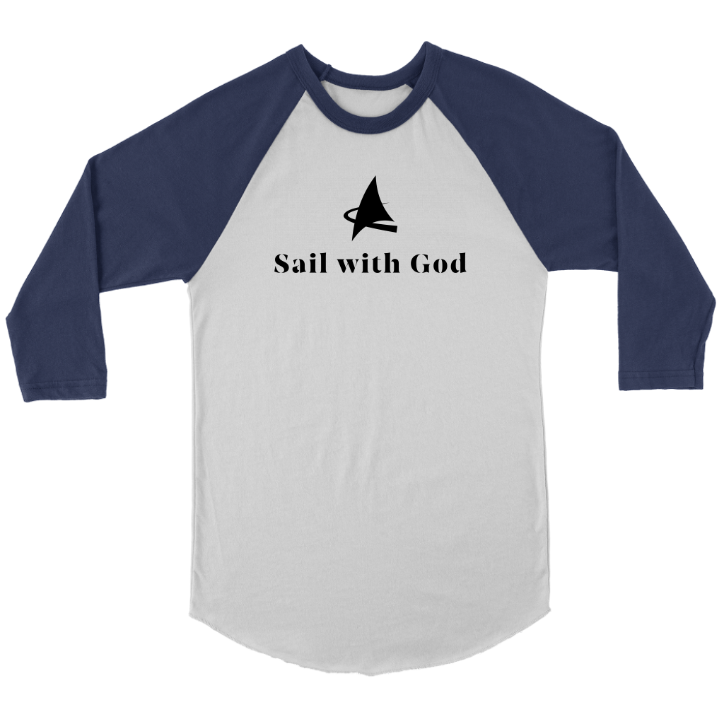 "Sail with God" 3/4 Sleeve Raglan (White/Navy)