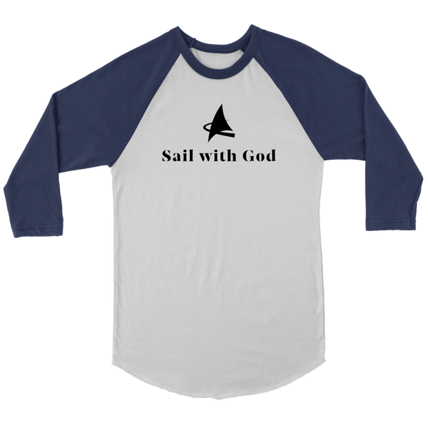 "Sail with God" 3/4 Sleeve Raglan (White/Navy)