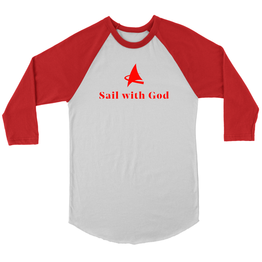 "Sail with God" 3/4 Sleeve Raglan (White/Red)