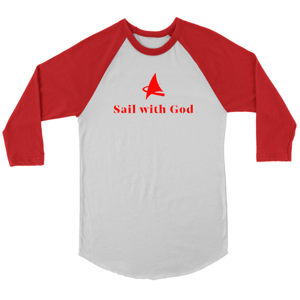 "Sail with God" 3/4 Sleeve Raglan (White/Red)