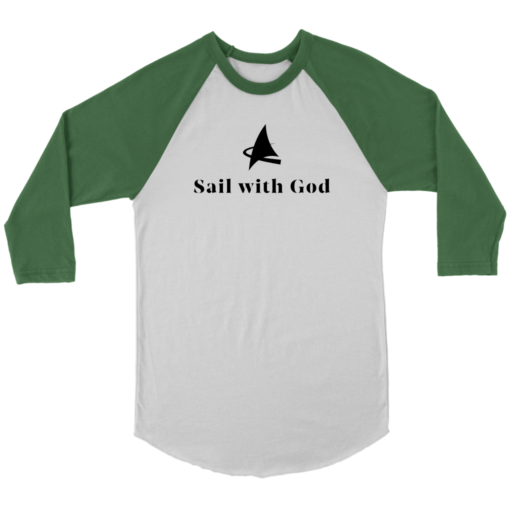 "Sail with God" 3/4 Sleeve Raglan (White/Evergreen)