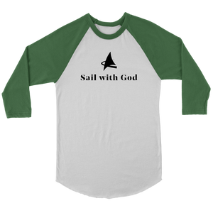 "Sail with God" 3/4 Sleeve Raglan (White/Evergreen)