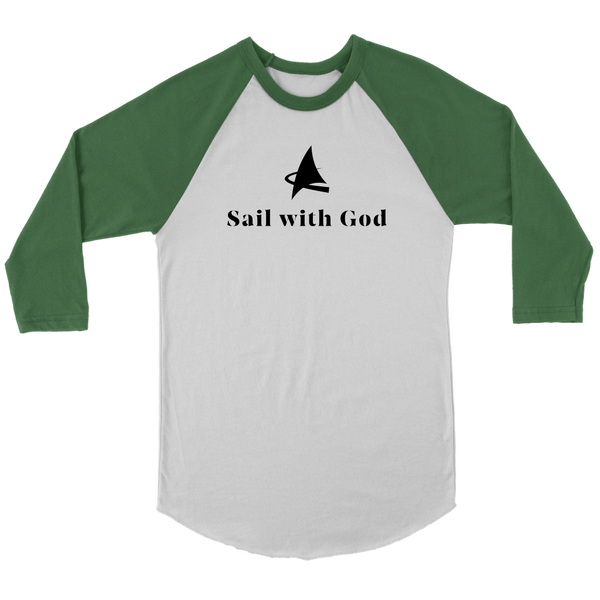 "Sail with God" 3/4 Sleeve Raglan (White/Evergreen)