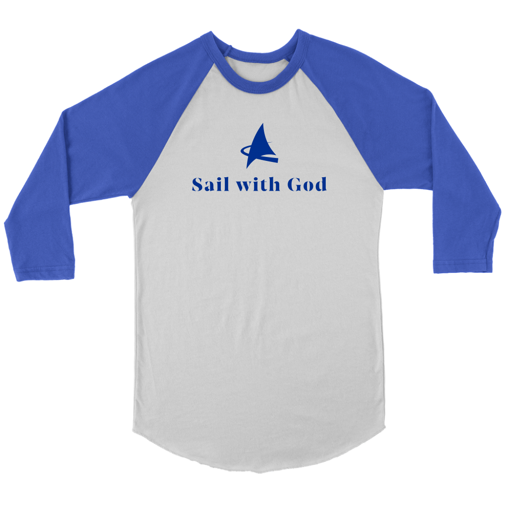 "Sail with God" 3/4 Sleeve Raglan (White/Royal Blue)