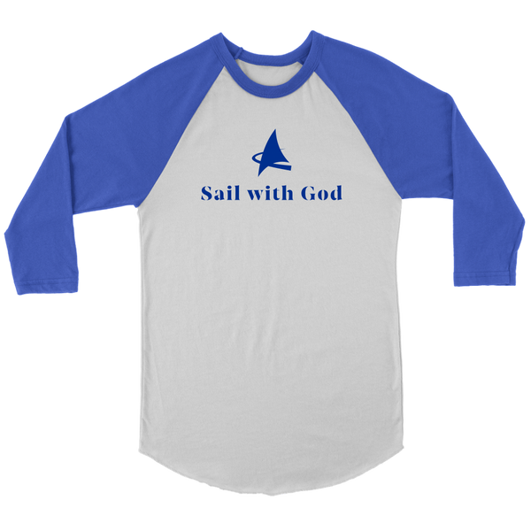 "Sail with God" 3/4 Sleeve Raglan (White/Royal Blue)