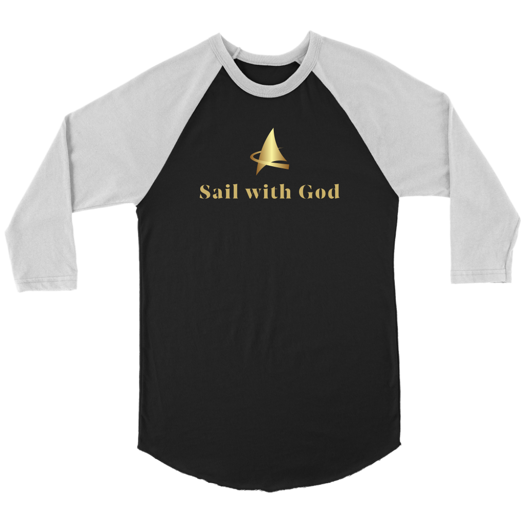 "Sail with God" 3/4 Sleeve Raglan (Black/White)