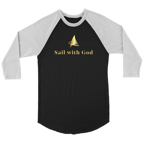 "Sail with God" 3/4 Sleeve Raglan (Black/White)