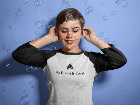 "Sail with God" 3/4 Sleeve Raglan (White/Black)