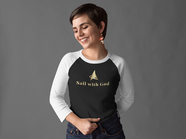 "Sail with God" 3/4 Sleeve Raglan (Black/White)