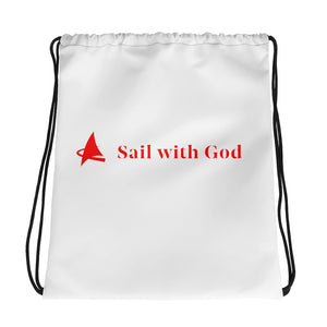 "Sail with God" Drawstring Bag (White)