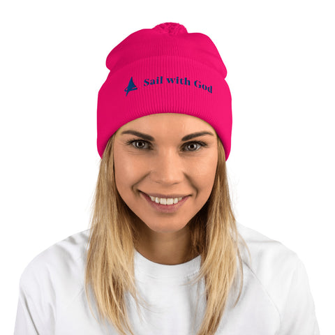 "Sail with God" Pom-Pom Beanie