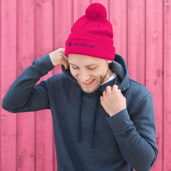 "Sail with God" Pom-Pom Beanie