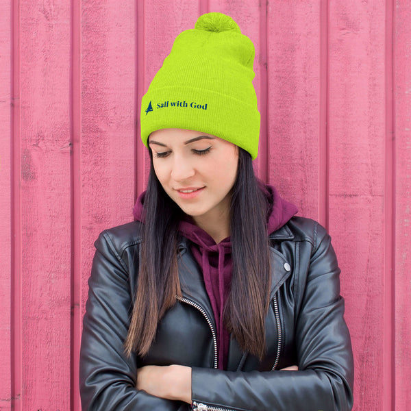 "Sail with God" Pom-Pom Beanie