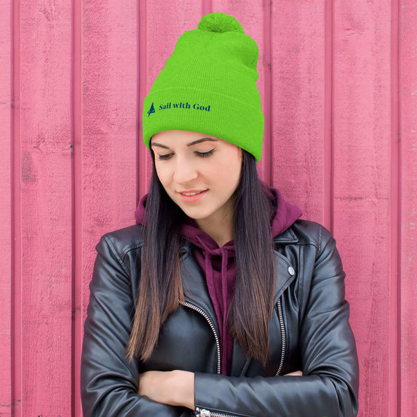 "Sail with God" Pom-Pom Beanie