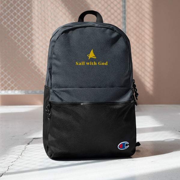 "Sail with God" Embroidered Champion Backpack