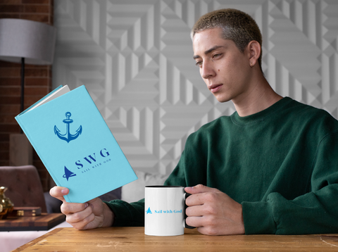 "Sail with God" Contrast Mug (Light Blue)