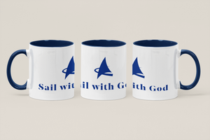 "Sail with God" Panoramic Mug (Dark Blue)