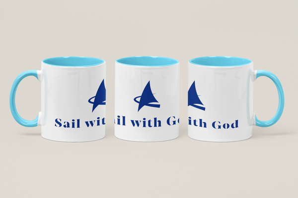 "Sail with God" Panoramic Mug (Dark Blue)