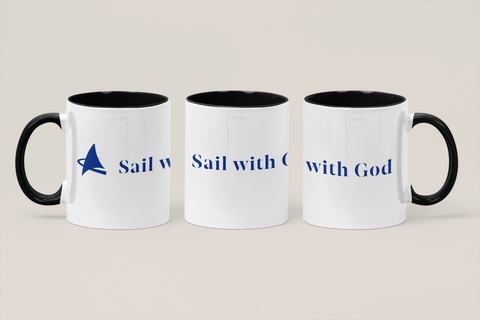 "Sail with God" Panoramic Mug (Dark Blue)