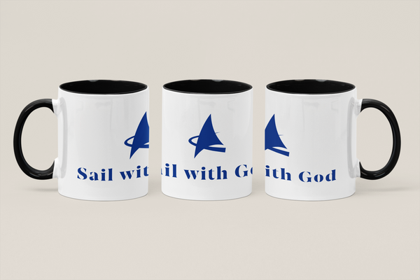 "Sail with God" Panoramic Mug (Dark Blue)