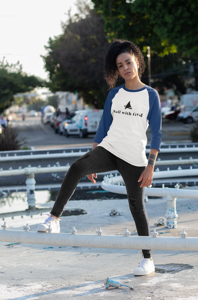 "Sail with God" 3/4 Sleeve Raglan (White/Navy)