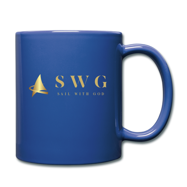 "SWG/Sail with God" Full Color Mug - Gold/Red - royal blue