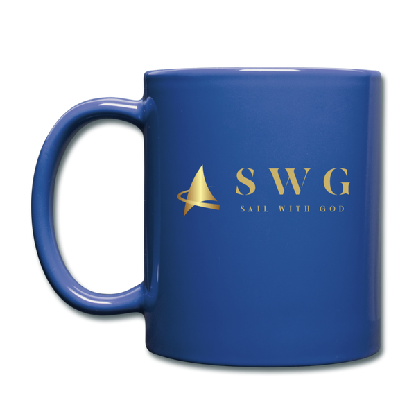 "SWG/Sail with God" Full Color Mug - Gold/Red - royal blue