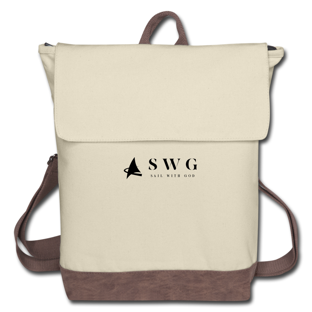 "SWG/Sail with God" Canvas Backpack - ivory/brown