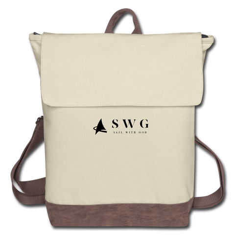 "SWG/Sail with God" Canvas Backpack - ivory/brown