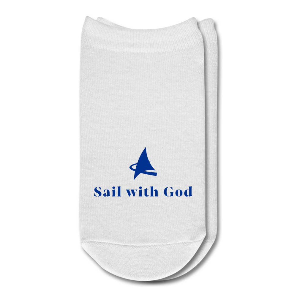 "Sail with God" Ankle Socks - Dark Blue - white