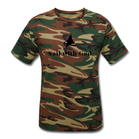 "Sail with God" Camouflage T-Shirt - green camouflage