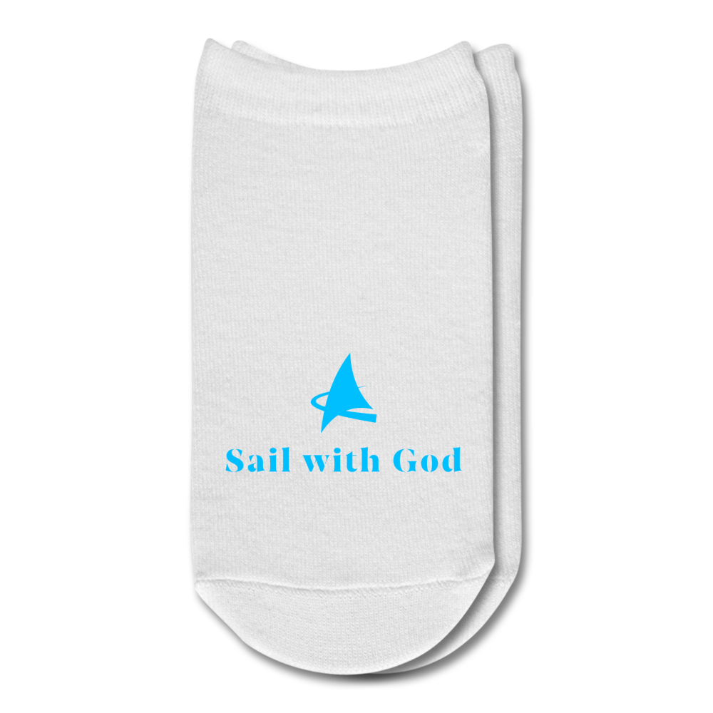 "Sail with God" Ankle Socks - Light Blue - white