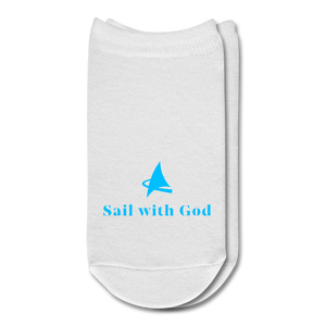 "Sail with God" Ankle Socks - Light Blue - white