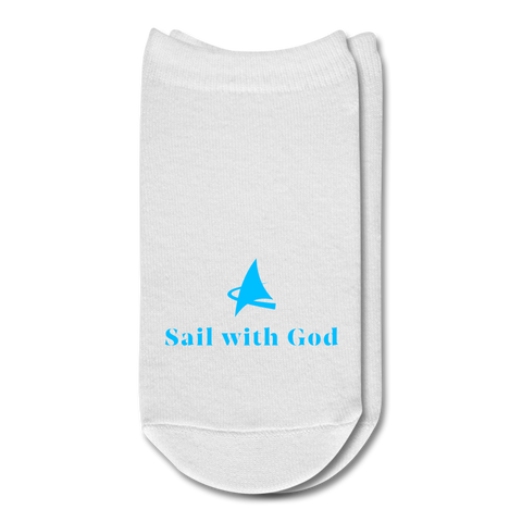 "Sail with God" Ankle Socks - Light Blue - white