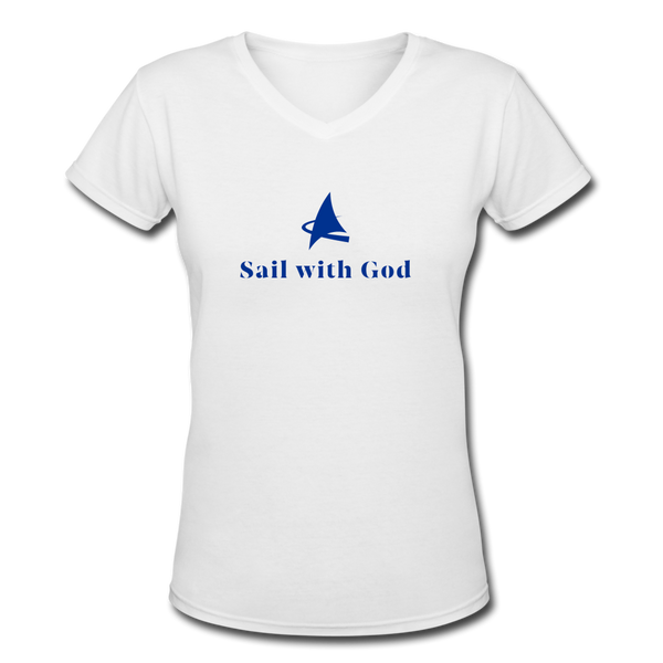 "Sail with God" V-Neck T-Shirt - white