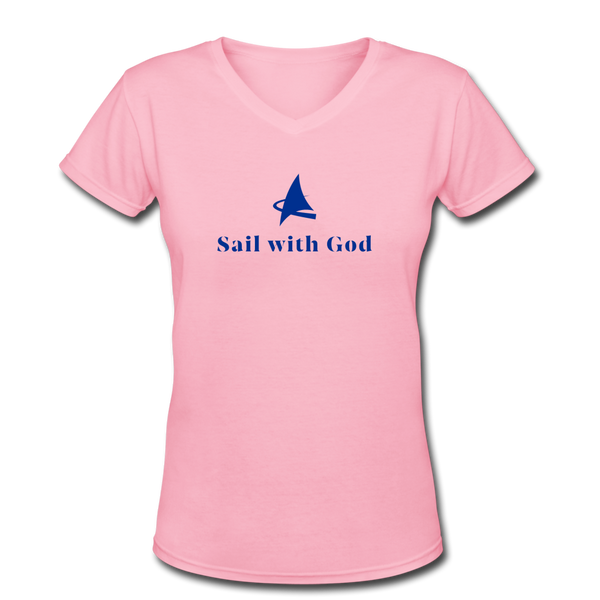 "Sail with God" V-Neck T-Shirt - pink