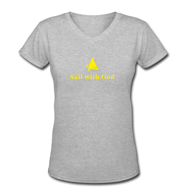 "Sail with God" V-Neck T-Shirt - gray