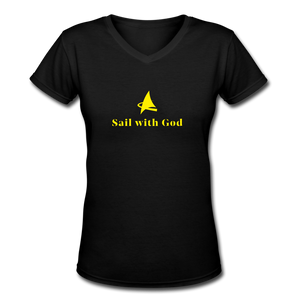 "Sail with God" V-Neck T-Shirt - black