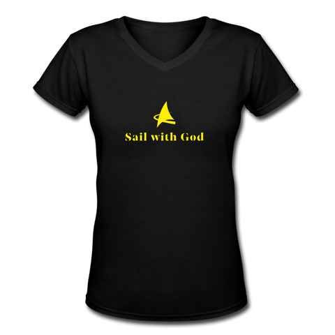 "Sail with God" V-Neck T-Shirt - black