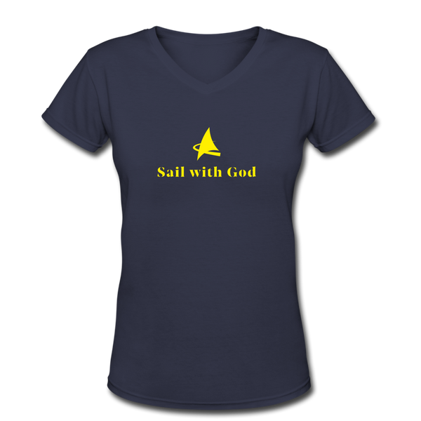 "Sail with God" V-Neck T-Shirt - navy