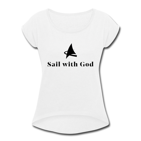 "Sail with God" Roll Cuff T-Shirt - white