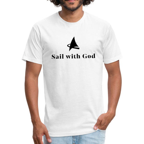 "Sail with God" Fitted Cotton/Poly T-Shirt by Next Level - white