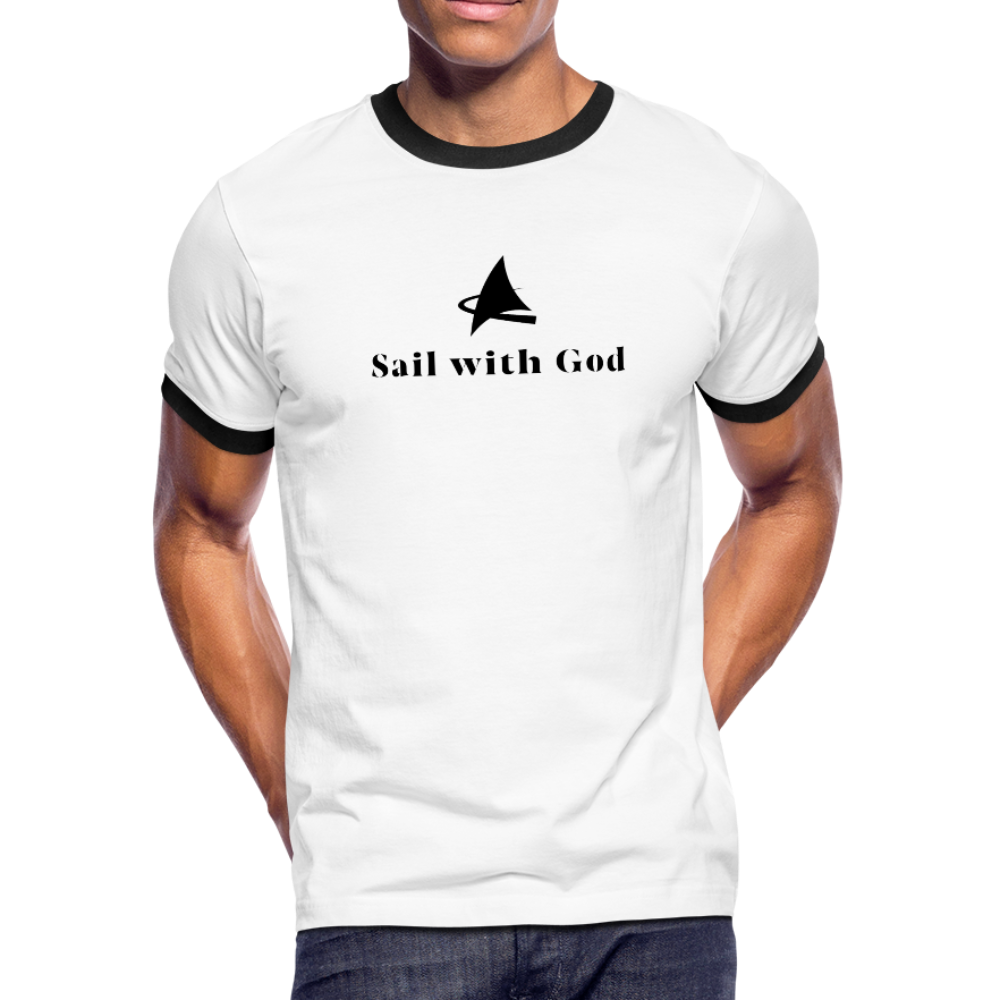 "Sail with God" Ringer T-Shirt - white/black